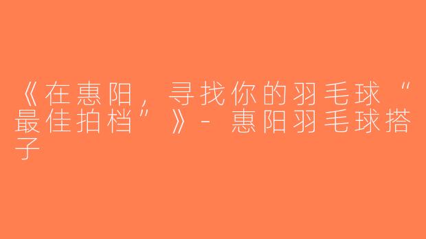 《在惠阳，寻找你的羽毛球“最佳拍档”》-惠阳羽毛球搭子