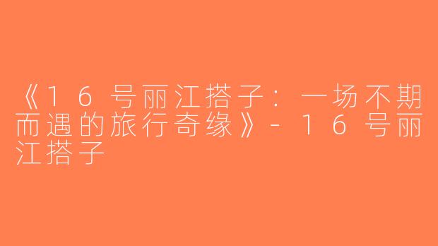 《16号丽江搭子：一场不期而遇的旅行奇缘》-16号丽江搭子