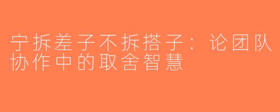 宁拆差子不拆搭子：论团队协作中的取舍智慧