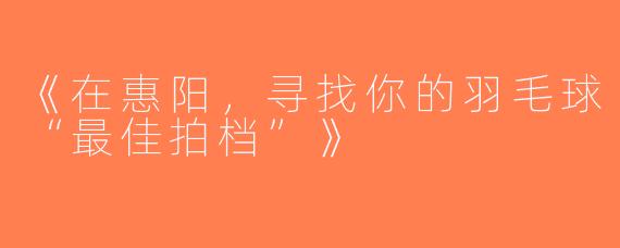 《在惠阳，寻找你的羽毛球“最佳拍档”》