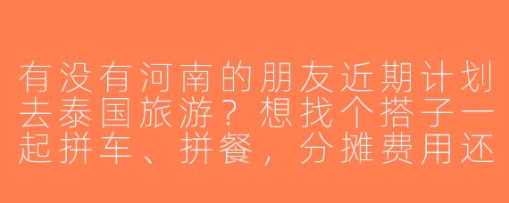 有没有河南的朋友近期计划去泰国旅游？想找个搭子一起拼车、拼餐，分摊费用还能互相照应！