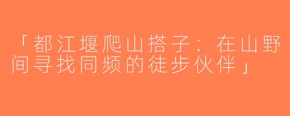 「都江堰爬山搭子：在山野间寻找同频的徒步伙伴」