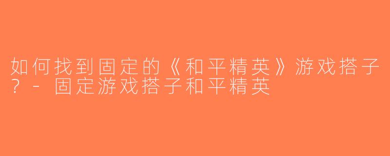 如何找到固定的《和平精英》游戏搭子？-固定游戏搭子和平精英