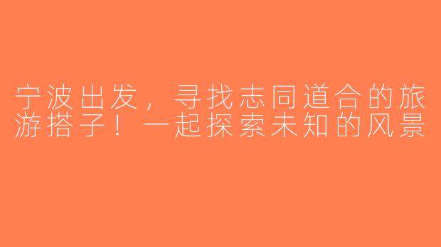 宁波出发，寻找志同道合的旅游搭子！一起探索未知的风景