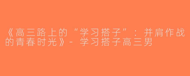 《高三路上的“学习搭子”：并肩作战的青春时光》-学习搭子高三男