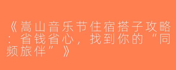 《嵩山音乐节住宿搭子攻略：省钱省心，找到你的“同频旅伴”》