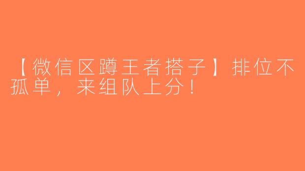 【微信区蹲王者搭子】排位不孤单，来组队上分！