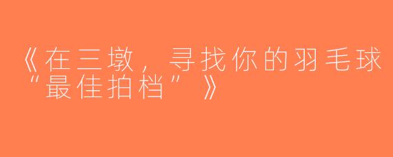 《在三墩，寻找你的羽毛球“最佳拍档”》