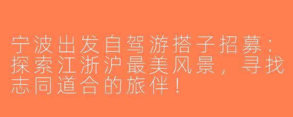宁波出发自驾游搭子招募：探索江浙沪最美风景，寻找志同道合的旅伴！