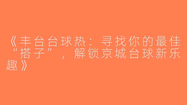 《丰台台球热：寻找你的最佳“搭子”，解锁京城台球新乐趣》