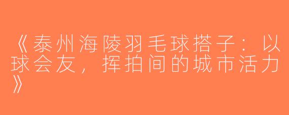 《泰州海陵羽毛球搭子：以球会友，挥拍间的城市活力》