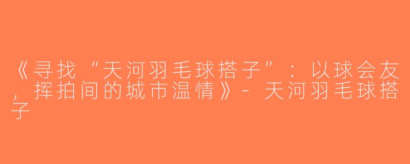 《寻找“天河羽毛球搭子”：以球会友，挥拍间的城市温情》-天河羽毛球搭子