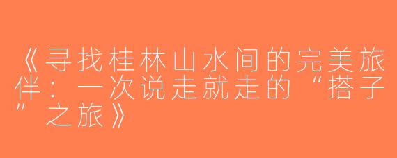 《寻找桂林山水间的完美旅伴：一次说走就走的“搭子”之旅》