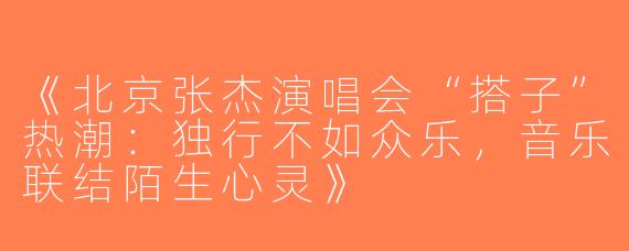 《北京张杰演唱会“搭子”热潮：独行不如众乐，音乐联结陌生心灵》