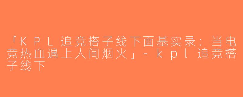 「KPL追竞搭子线下面基实录：当电竞热血遇上人间烟火」-kpl追竞搭子线下