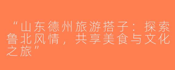 “山东德州旅游搭子：探索鲁北风情，共享美食与文化之旅”