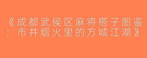 《成都武侯区麻将搭子图鉴：市井烟火里的方城江湖》