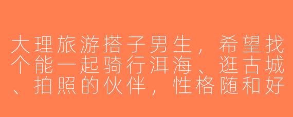 大理旅游搭子男生，希望找个能一起骑行洱海、逛古城、拍照的伙伴，性格随和好相处，有同行的吗？