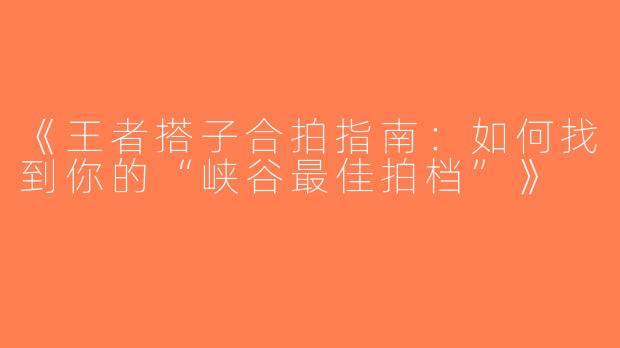 《王者搭子合拍指南：如何找到你的“峡谷最佳拍档”》
