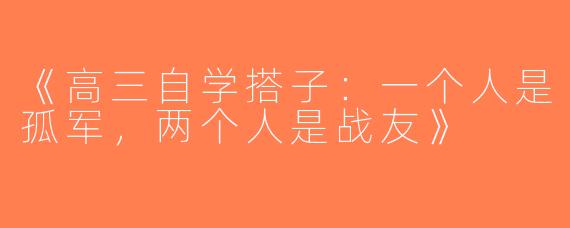《高三自学搭子：一个人是孤军，两个人是战友》