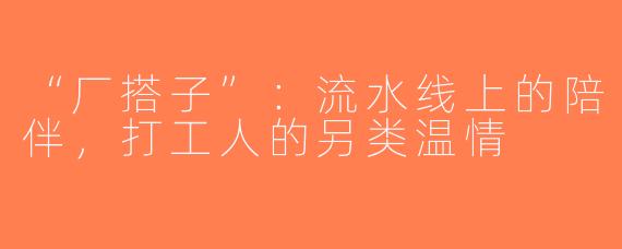 “厂搭子”：流水线上的陪伴，打工人的另类温情