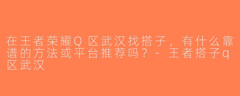 在王者荣耀Q区武汉找搭子，有什么靠谱的方法或平台推荐吗？-王者搭子q区武汉