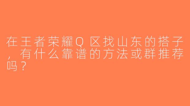 在王者荣耀Q区找山东的搭子，有什么靠谱的方法或群推荐吗？
