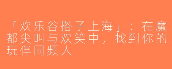 「欢乐谷搭子上海」：在魔都尖叫与欢笑中，找到你的玩伴同频人