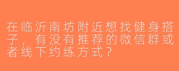 在临沂南坊附近想找健身搭子，有没有推荐的微信群或者线下约练方式？
