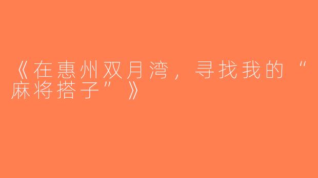 《在惠州双月湾，寻找我的“麻将搭子”》