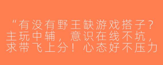 “有没有野王缺游戏搭子？主玩中辅，意识在线不坑，求带飞上分！心态好不压力，可开麦配合~”