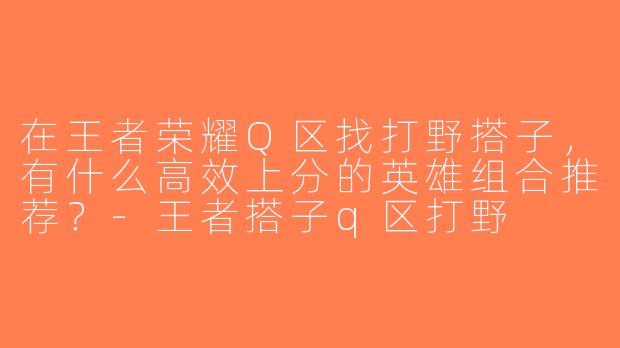 在王者荣耀Q区找打野搭子，有什么高效上分的英雄组合推荐？-王者搭子q区打野