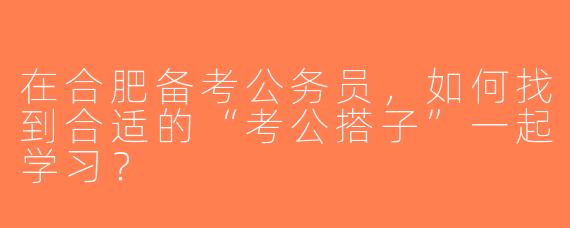 在合肥备考公务员，如何找到合适的“考公搭子”一起学习？
