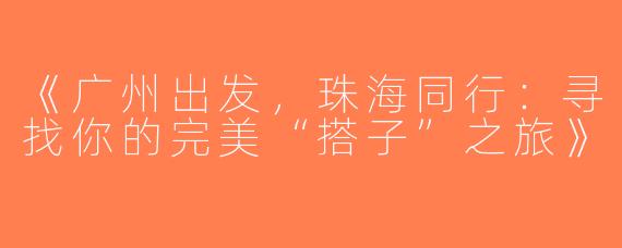 《广州出发，珠海同行：寻找你的完美“搭子”之旅》