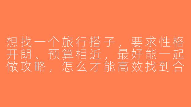 想找一个旅行搭子，要求性格开朗、预算相近，最好能一起做攻略，怎么才能高效找到合适的人？-找一个旅行搭子