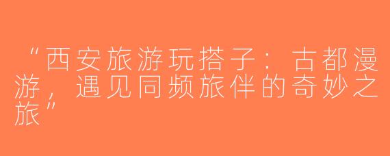 “西安旅游玩搭子：古都漫游，遇见同频旅伴的奇妙之旅”