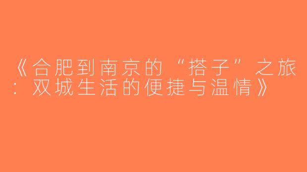 《合肥到南京的“搭子”之旅：双城生活的便捷与温情》