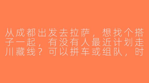 从成都出发去拉萨，想找个搭子一起，有没有人最近计划走川藏线？可以拼车或组队，时间灵活！