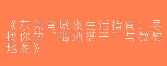 《东莞南城夜生活指南：寻找你的“喝酒搭子”与微醺地图》