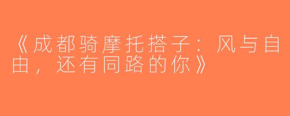 《成都骑摩托搭子：风与自由，还有同路的你》