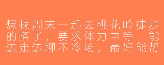想找周末一起去桃花岭徒步的搭子，要求体力中等、能边走边聊不冷场，最好能帮忙拍照，有组队的吗？