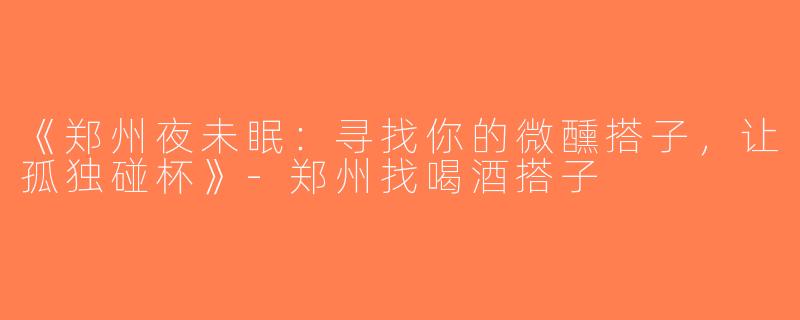 《郑州夜未眠：寻找你的微醺搭子，让孤独碰杯》-郑州找喝酒搭子