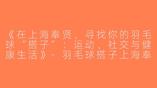 《在上海奉贤，寻找你的羽毛球“搭子”：运动、社交与健康生活》-羽毛球搭子上海奉贤