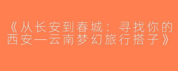 《从长安到春城：寻找你的西安—云南梦幻旅行搭子》