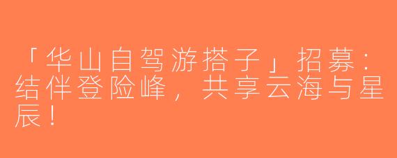 「华山自驾游搭子」招募：结伴登险峰，共享云海与星辰！