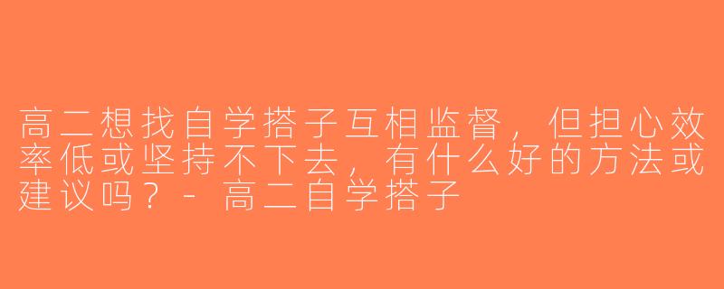 高二想找自学搭子互相监督，但担心效率低或坚持不下去，有什么好的方法或建议吗？-高二自学搭子