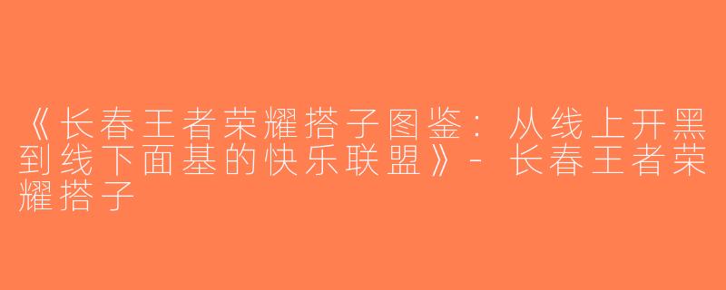 《长春王者荣耀搭子图鉴：从线上开黑到线下面基的快乐联盟》-长春王者荣耀搭子