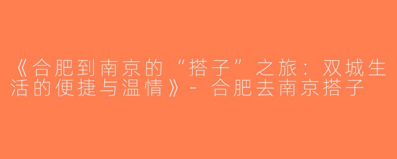 《合肥到南京的“搭子”之旅：双城生活的便捷与温情》-合肥去南京搭子
