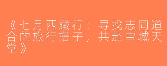 《七月西藏行：寻找志同道合的旅行搭子，共赴雪域天堂》