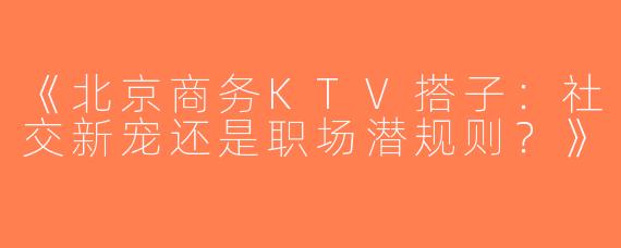 《北京商务KTV搭子：社交新宠还是职场潜规则？》
